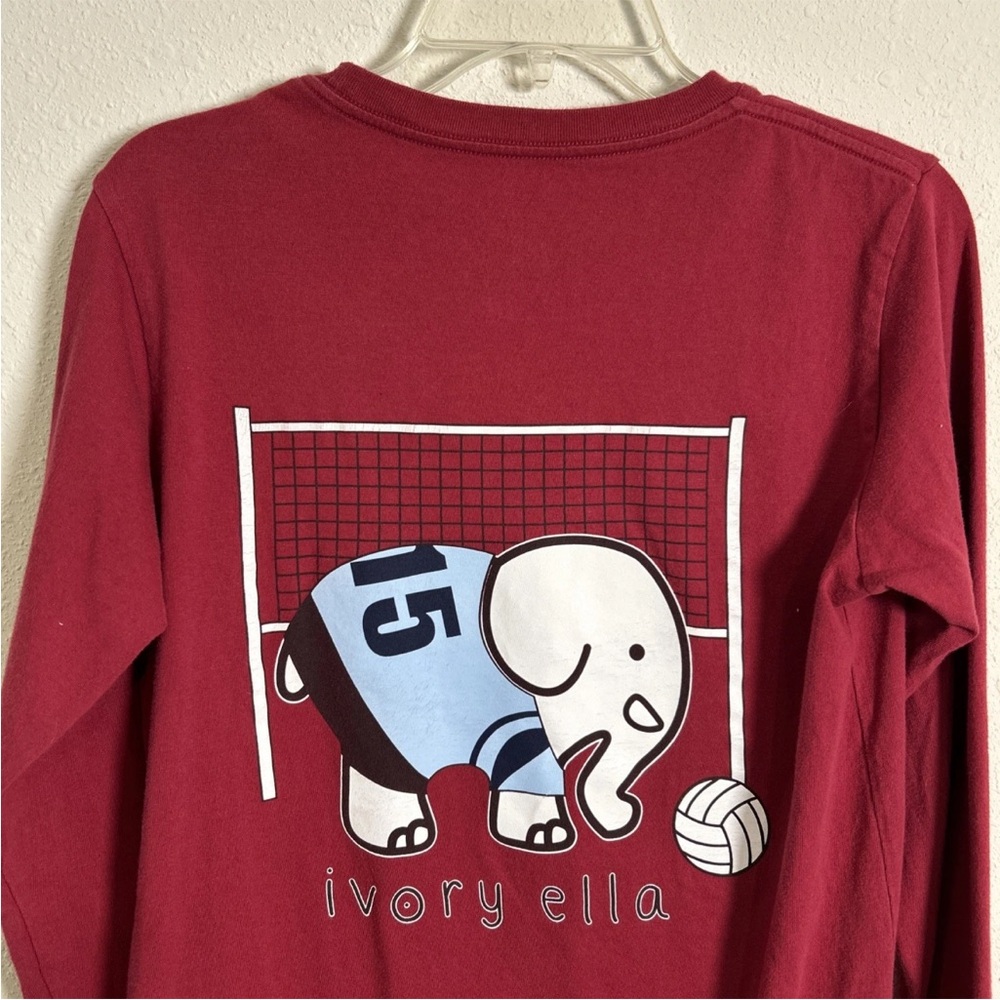Ivory Ella Long Sleeve Pocket T-Shirt Women’s Med Maroon Soccer Elephant Graphic - Picture 3 of 10